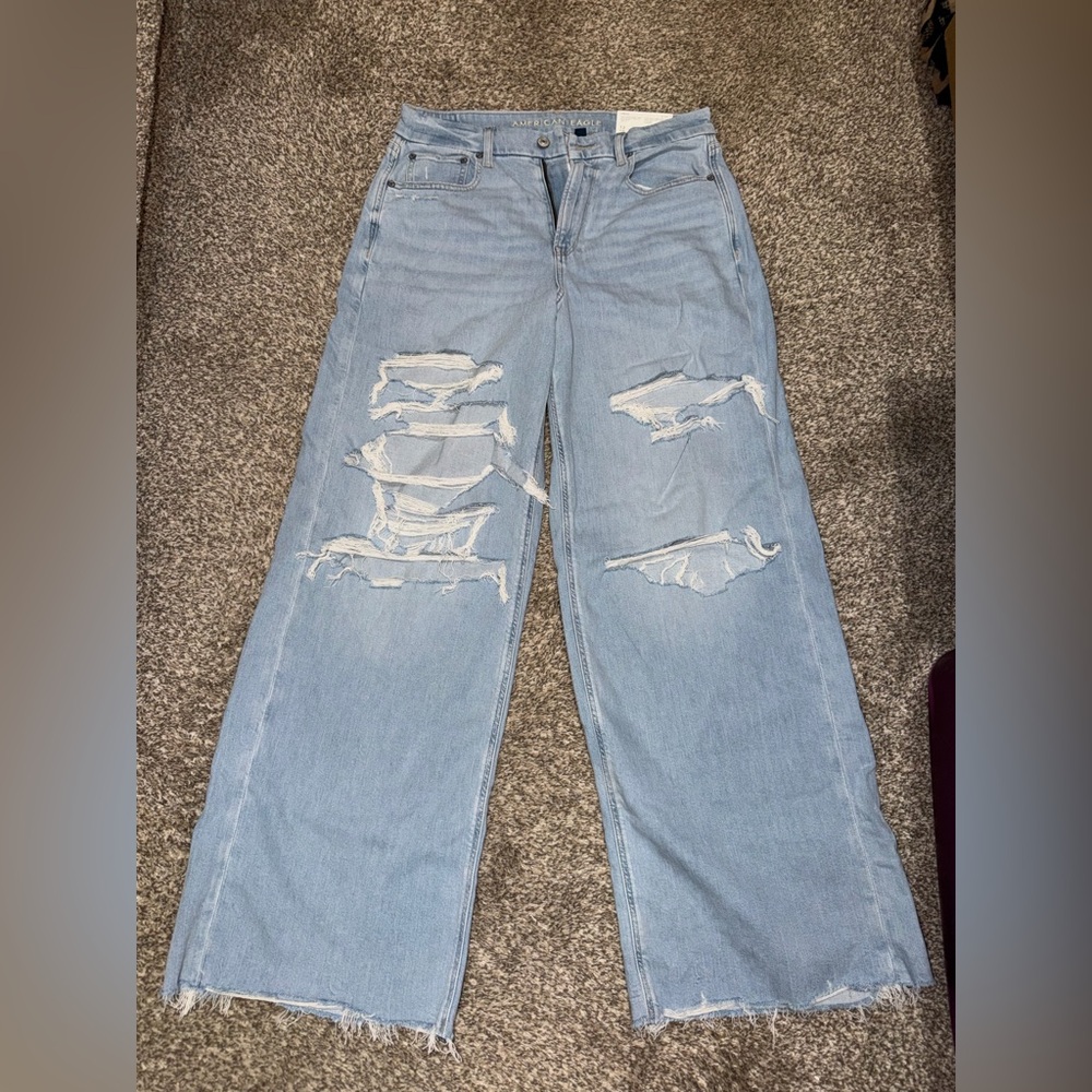 American Eagle Outfitters Light Blue Distressed Flare Jeans
